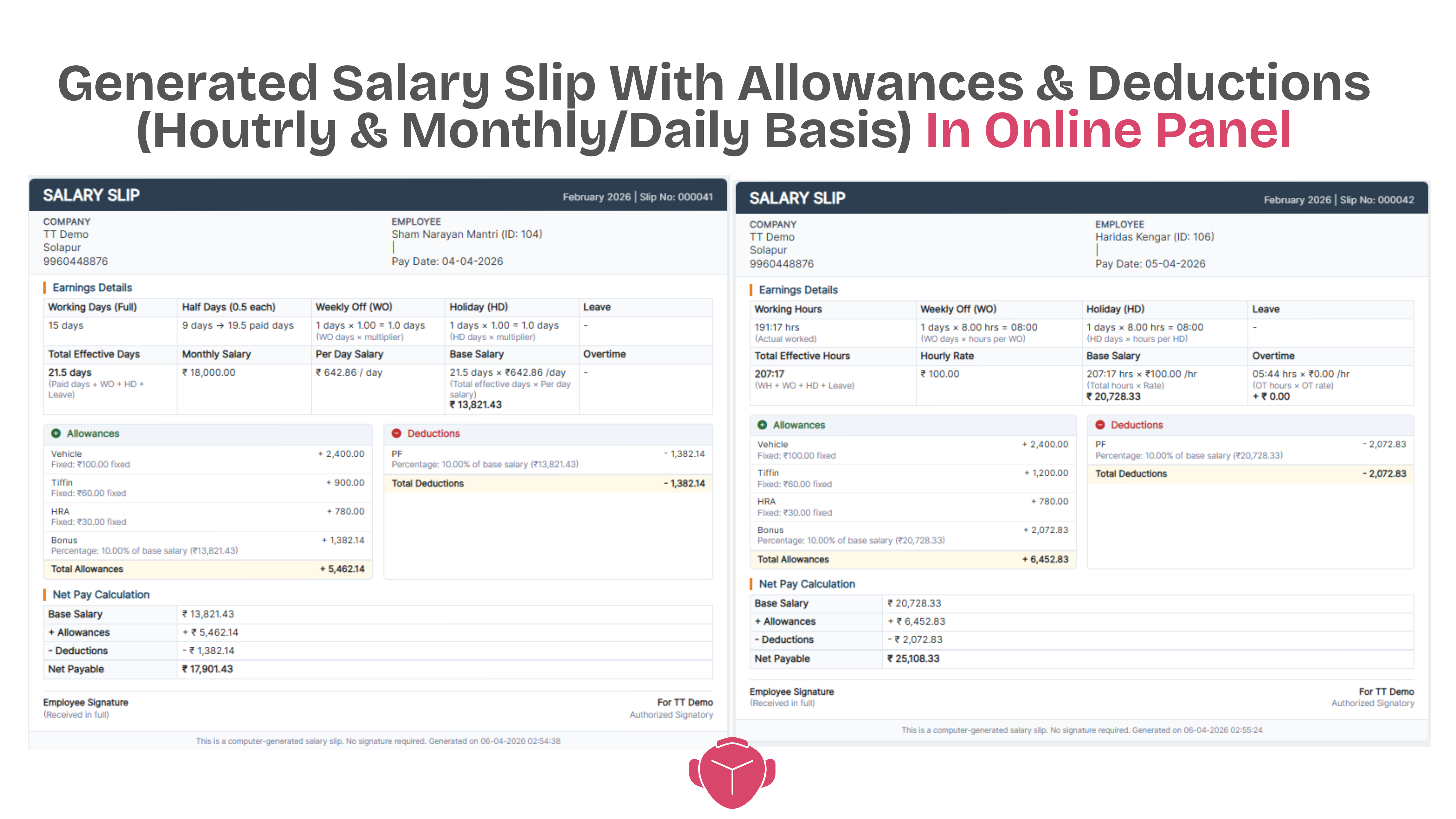Generated Salary Slip with Allowances and Deductions