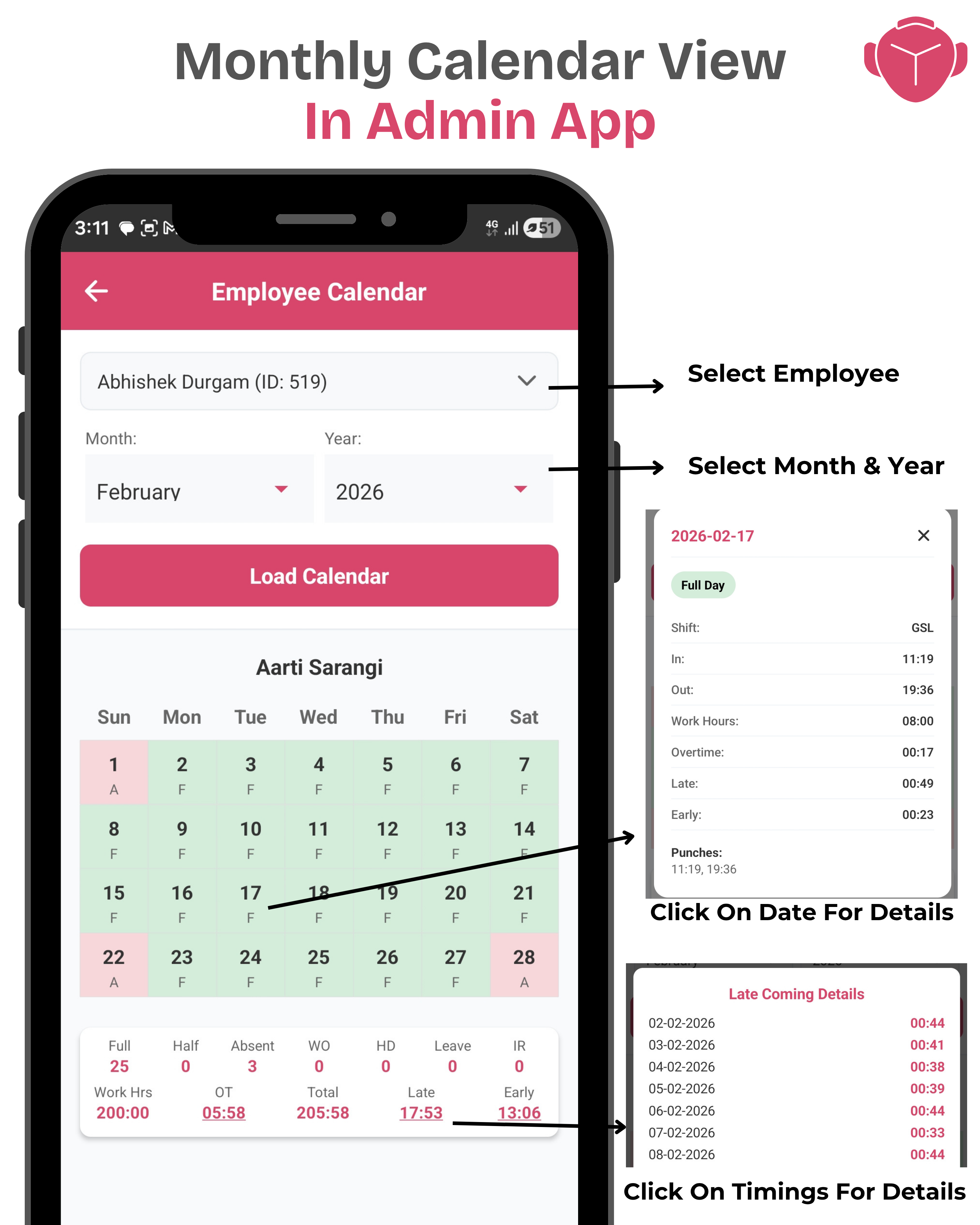 Monthly Calendar View in Admin App
